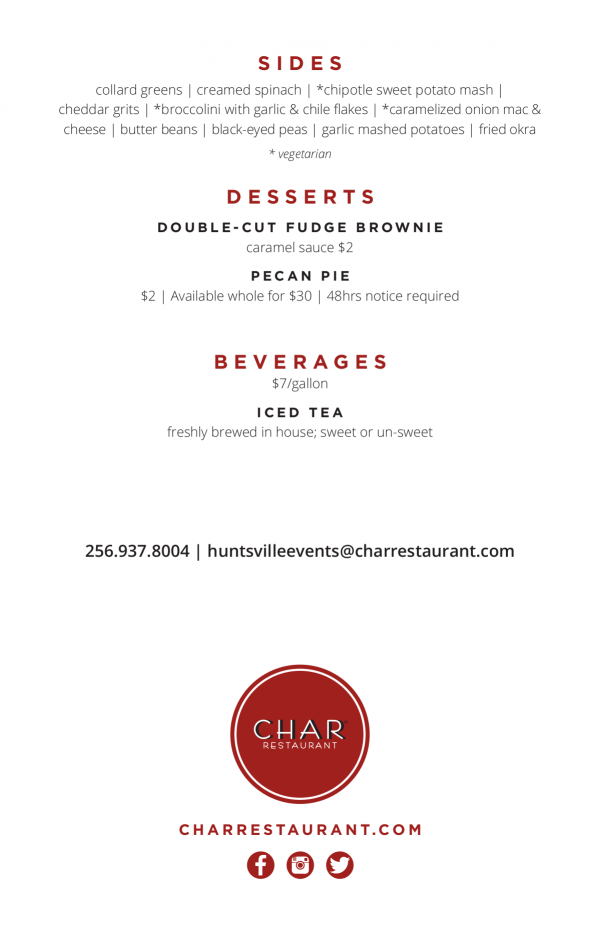 Catering Menu Char Huntsville
